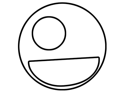 logo cercle blanc avec un sourire faisant un clin d'oeil. couleur noir en wireframe.