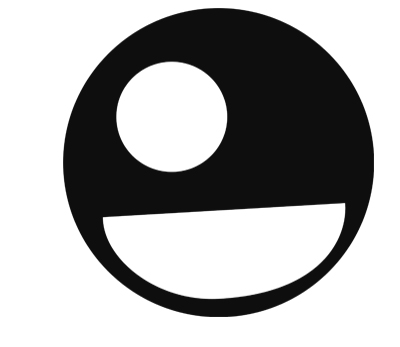 logo cercle blanc avec un sourire faisant un clin d'oeil. couleur noir en 2D.