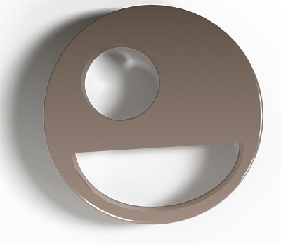 logo cercle blanc avec un sourire faisant un clin d'oeil. couleur or.